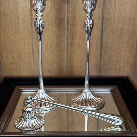 Godinger Neiman Marcus Vintage Candle Sticks & Candle Snuffer Silver Plated - Picture 1 of 6